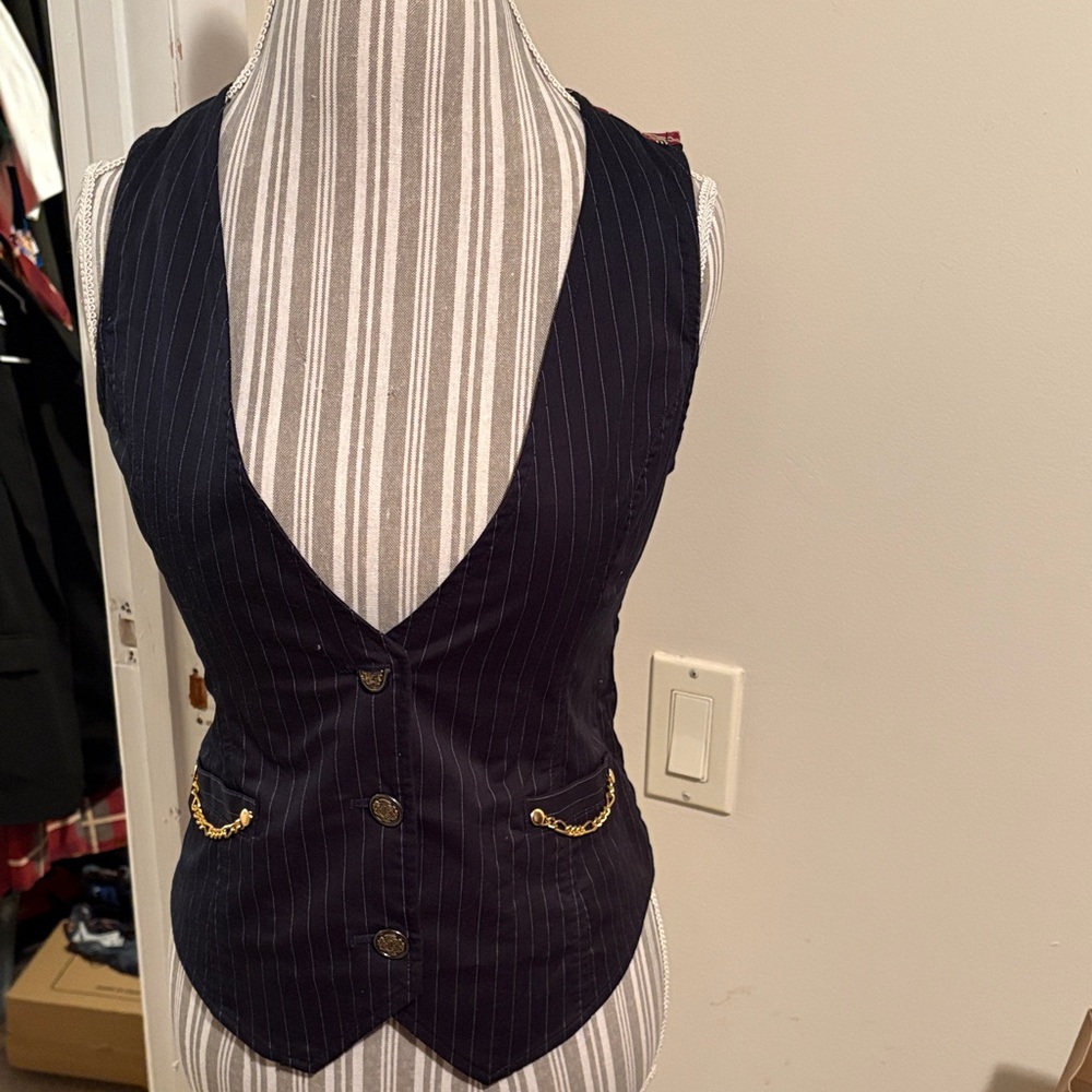 Guess Black Pinstripe Gold-Trim Vest